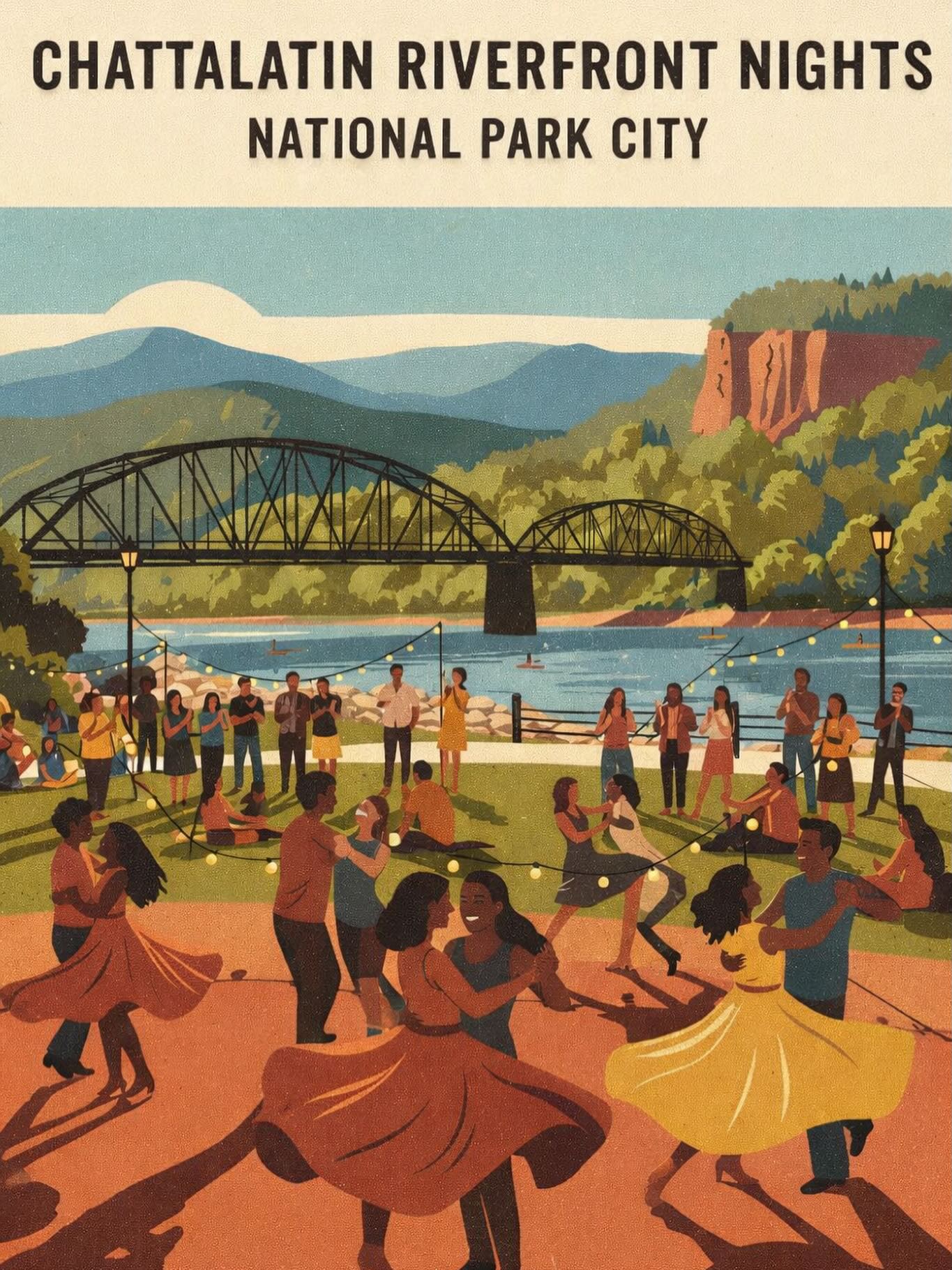 Free salsa and bachata dancing event in Chattanooga at Coolidge Park by ChattaLatin Riverfront Nights